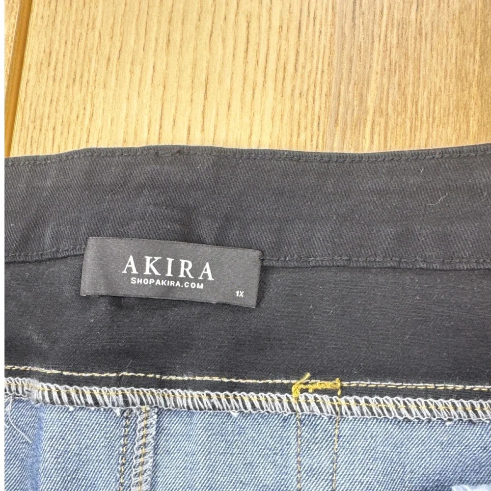 Akira Mixed Media Denim Maxi Skirt Blue Black High Slit Plus Size‎ 1X